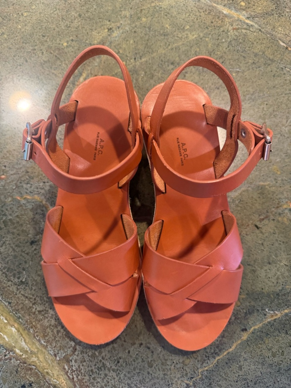 A.P.C. Women's Rust Terracotta Leather Cross-Strap Sandals (Judith Sandals)